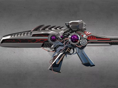 Futuristic Sci fi Weapon With Metallic Body Purple Glowing Elements And Red Accent Lines 3d model