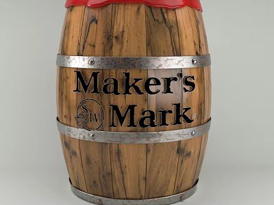 Maker's Mark Wooden Barrel With Metal Hoops And Red Top For Home Use 3d model