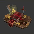 Mystic Collection Including Ancient Red Book Feather Quill Candles Cross Gold Coins Sealed Envelope