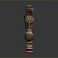 Traditional Wooden Training Weapon With Metal Accents Rope Wrapping And Hanging Sandbags