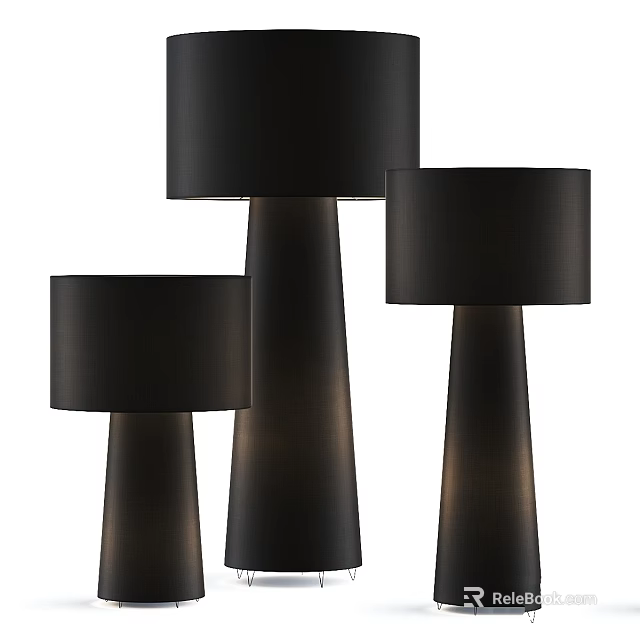 Modern Three Floor Lamps Contemporary Design With Black Shades And Tapered Metal Bases 3d model 