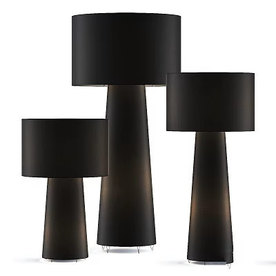 Modern Three Floor Lamps Contemporary Design With Black Shades And Tapered Metal Bases 3d model