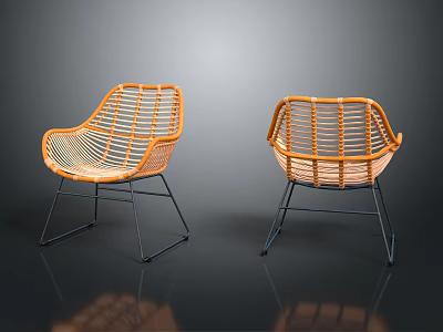 Natural Rattan Leisure Chairs with Black Metal Legs Modern Minimalist Living Room Decor 3d model