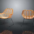 Natural Rattan Leisure Chairs with Black Metal Legs Modern Minimalist Living Room Decor