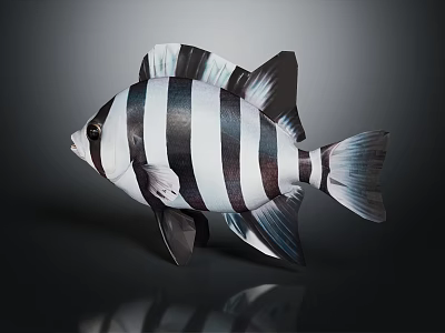 Black and White Striped Fish Lifelike Model with Detailed Fins and Artistic Design 3d model