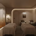 Minimalist SPA Sauna Room with Treatment Beds Soft Lighting and Body Relaxation