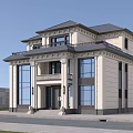 Classic European Style Detached Villa With White Exterior Large Windows Columns And Balcony