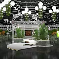 Elegant Banquet Hall With Chandeliers Green Plants And Modern Stage Design