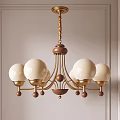 Modern Golden Wooden Chandelier With White Spherical Shades For Interior Decor