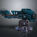 Futuristic Blue Mechanical Weapon With Number 14 And Heavy Stand Base Detailed Structure