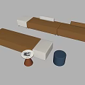 Modern Modular Sofa and Round Coffee Table Brown White Interior With Blue Black Accent Stools 3d model