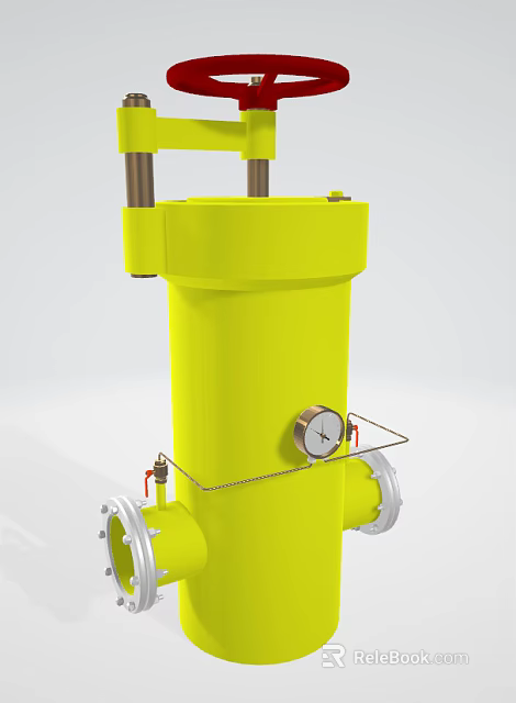 Yellow Cylindrical Industrial Pressure Vessel With Pressure Gauge And Pipe Connections 3d model 