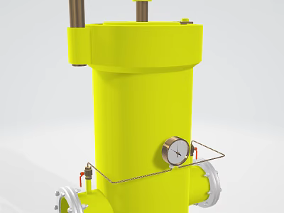 Yellow Cylindrical Industrial Pressure Vessel With Pressure Gauge And Pipe Connections 3d model