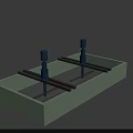 Industrial Equipment With Rectangular Container Blue Cylindrical Components And Metal Rods