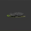 Old Wooden Boat With Green Grass Surrounding Metal Frames And Structures
