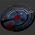 Blue And Red Metallic Sphere Object With Silver Stripes And Textured Surface