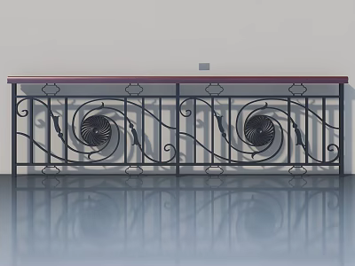Swing Door Design With Black Iron Railings Spiral Patterns Red Top And Reflective Floor 3d model