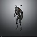 Futuristic Mechanical Ant Robot Character with Metallic Limbs and Antennae