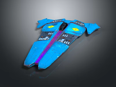 Blue Sci Fi Spaceship Model With Streamlined Design Yellow Emblems And Purple Stripe 3d model