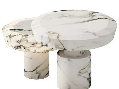 Elegant Round Marble Coffee Tables With Natural Veins And Cylindrical Bases 3d model