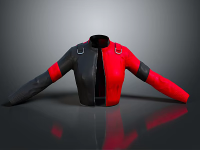 Modern Stylish Red And Black Leather Jacket With Shoulder Straps Design 3d model