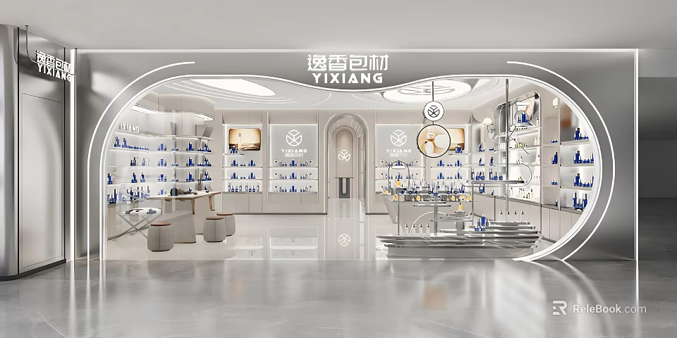 YIXIANG Packaging Materials Store Modern Interior With Bright Lighting Display Shelves And Products 3d model 