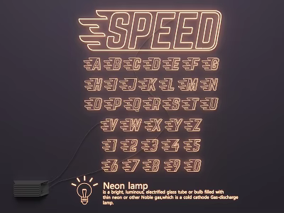 Neon Lighting Combinations Featuring Speed Letters And Symbol Designs 3d model