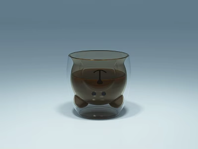 Transparent Cartoon Style Glass Cup with Bear Shaped Base and Brown Liquid Inside 3d model