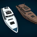 Two Yachts White and Brown Exterior Design with Sleek Structure and Classic Style