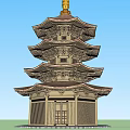 Traditional Multi Tiered Pagoda With Overhanging Eaves Brown Roof And Golden Spire