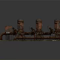 Rusty Industrial Model With Cylindrical Tanks Connected Pipes On Metal Platform 3d model