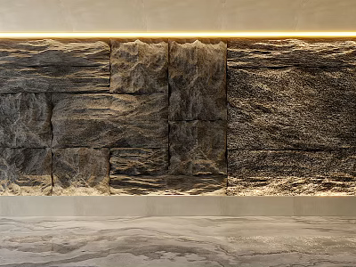 Elegant Textured Stone Background Wall With Ambient LED Strip Lighting 3d model