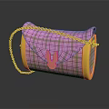 Stylish Pink Plaid Handbag With Gold Chain Rabbit Logo And Trim