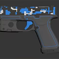 Tactical Pistol With Blue And White Pixel Camo Pattern And Gray Grip Design 3d model