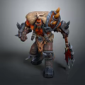 Detailed Fantasy Orc Warrior Character With Horns Muscular Build Fur Armor And Axe