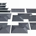Gray Building Components Including Various Shaped Roof Tiles And Stacked Panels
