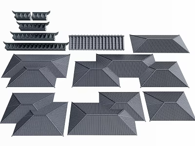 Gray Building Components Including Various Shaped Roof Tiles And Stacked Panels 3d model