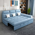 Light Blue Convertible Leather Sofa Combo With Hidden Storage For Cozy Contemporary Living Room