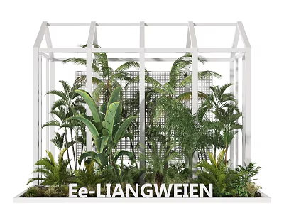 White Frame Greenhouse Structure With Lush Green Plants And Tropical Foliage Inside 3d model
