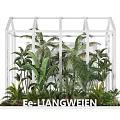 White Frame Greenhouse Structure With Lush Green Plants And Tropical Foliage Inside