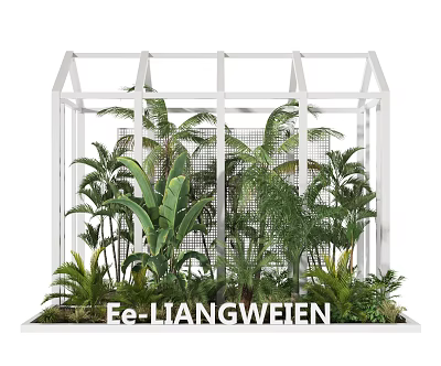 White Frame Greenhouse Structure With Lush Green Plants And Tropical Foliage Inside 3d model