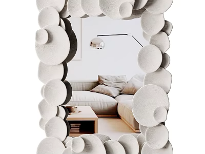 Decorative Round Frame Mirror In Living Room With Sofa Coffee Table And Floor Lamp 3d model