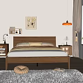 Warm Cozy Bedroom Featuring Wooden Double Bed Bedding Nightstand Lamp Wall Art