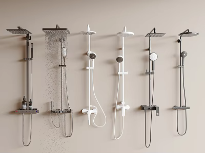 Modern Wall Mounted Shower Systems with Rainfall Heads Handheld Sprayers and Black White Designs 3d model