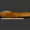 Freshly Baked Golden Round Bread And Crispy Baguette On Wooden Board