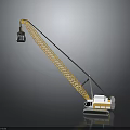 Yellow Construction Crane with Long Boom and Grab Bucket White and Orange Body