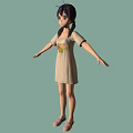 Anime Girl Character With Twin Braids Beige Dress Fruit Pattern Pink Shoes Light Green Background