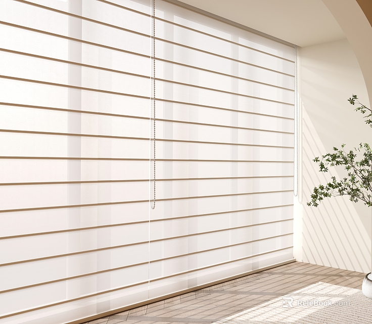 White Window Blinds in Modern Interior with Natural Light and Green Plant 3d model 
