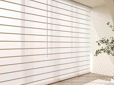 White Window Blinds in Modern Interior with Natural Light and Green Plant 3d model