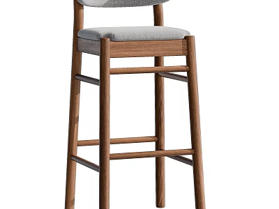 Modern Wooden Bar Stool with Fabric Padded Seat and Sleek Backrest Design 3d model